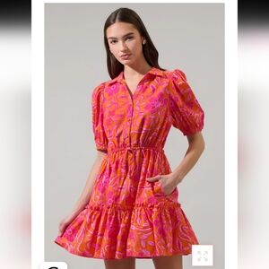 🦋Sugarlips Vibrant Pink and Orange Mini Dress